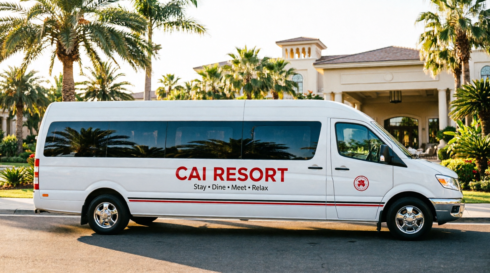 Cai Resorts branded long passenger van (right-hand drive)